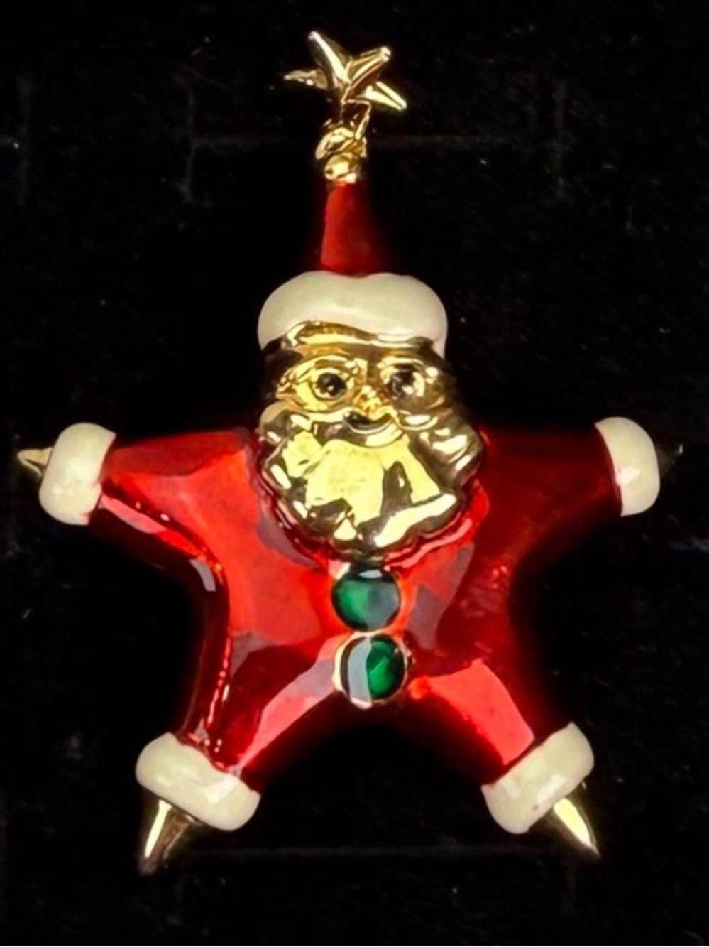 Vintage Christmas holiday Festive Santa Star brooch pin